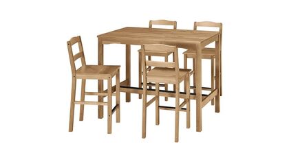 HÄGERNÄS bar masası takımı, 4 tabureli antika vernik-çam