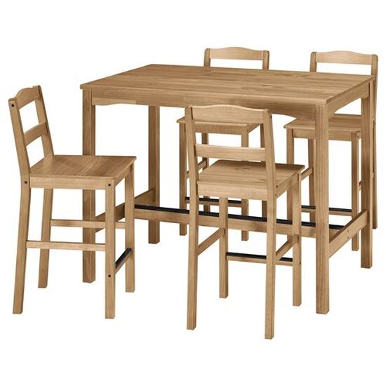 HÄGERNÄS bar masası takımı, 4 tabureli antika vernik-çam