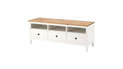 HEMNES tv sehpası, 148x47x57 cm beyaz vernik-açık kahverengi