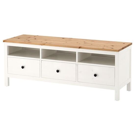 HEMNES tv sehpası, 148x47x57 cm beyaz vernik-açık kahverengi