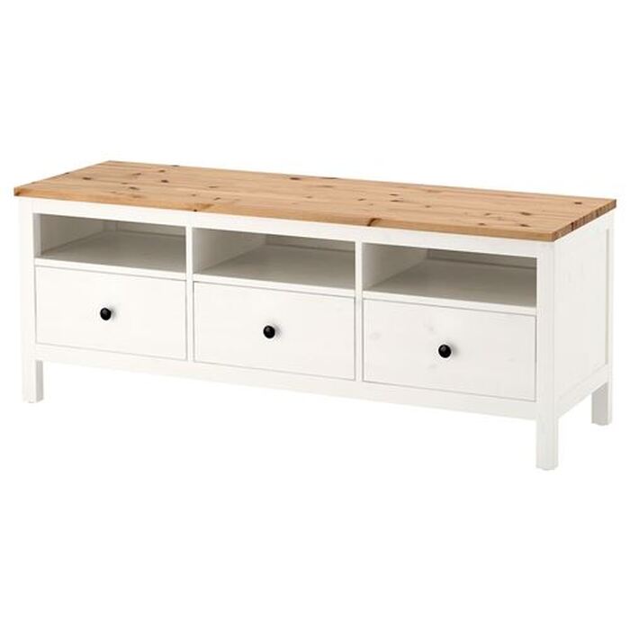 HEMNES tv sehpası, 148x47x57 cm beyaz vernik-açık kahverengi