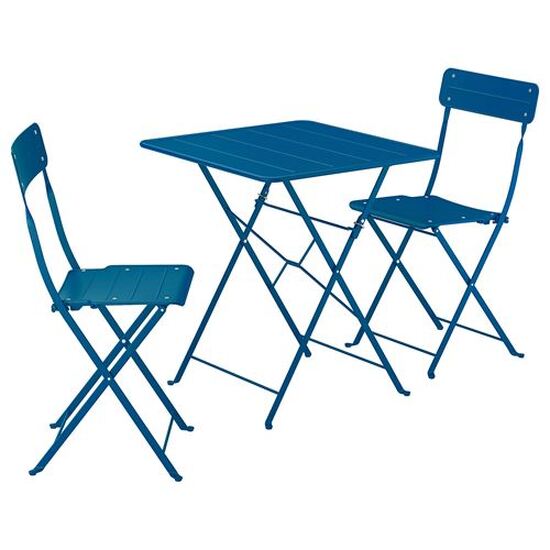 SUNDSÖ katlanabilir masa ve katlanabilir sandalye seti, 65x65 cm koyu mavi